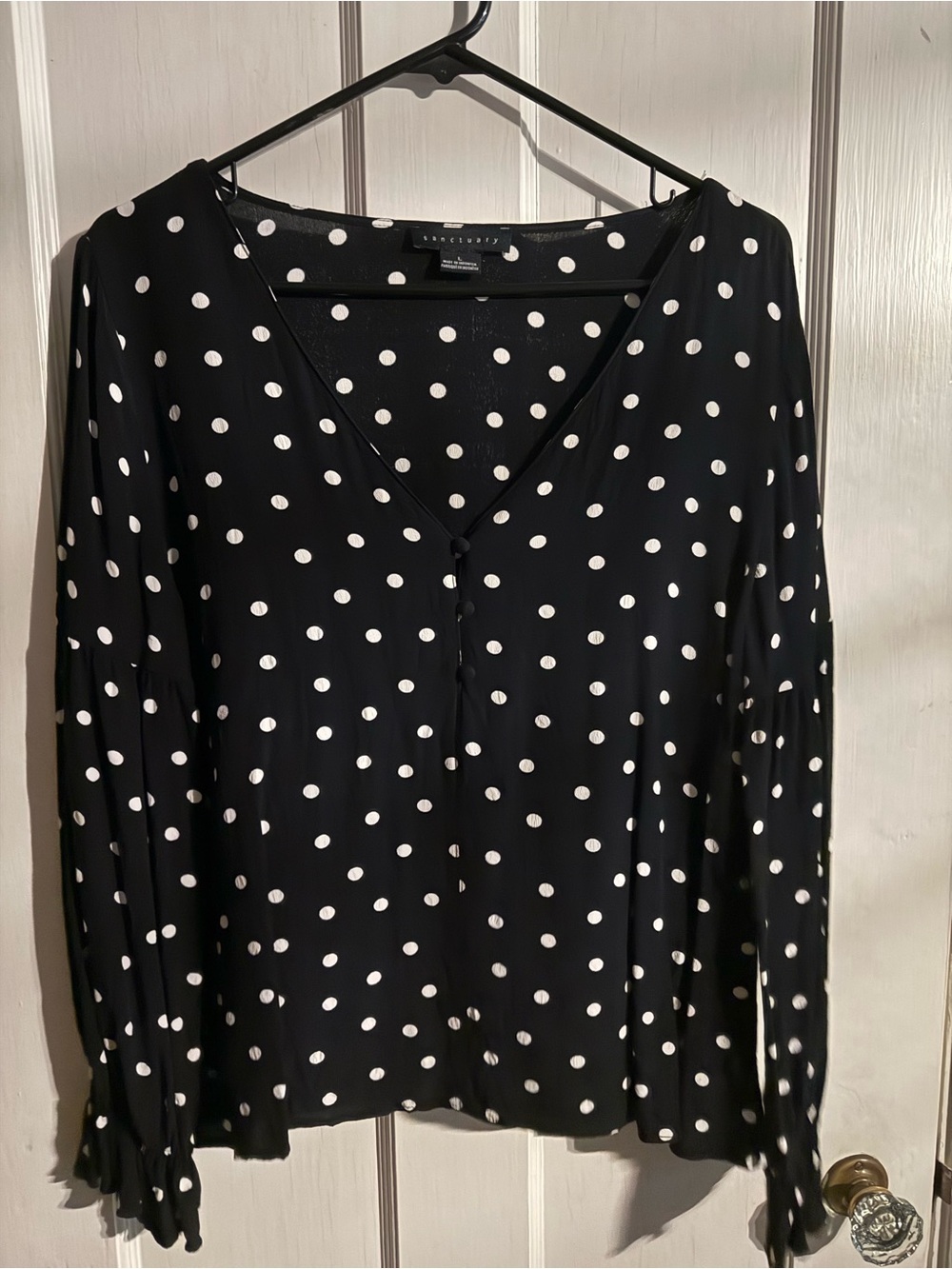 Sanctuary Black and White Polka Dot V-Neck Blouse